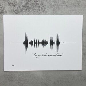 NEW Love You To The Moon Soundwave Wall Art Print 5x7in Black White Minimalist